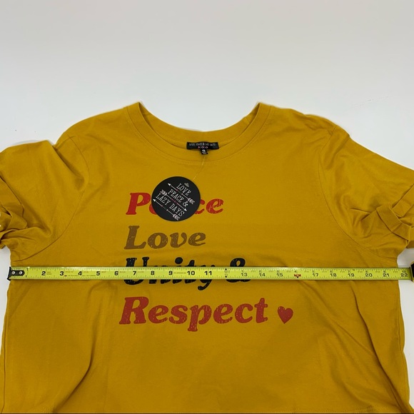 Peace Love Unity & Respect Mustard Yellow Hippie Cropped Tee New Nwt Size Large - Picture 10 of 11